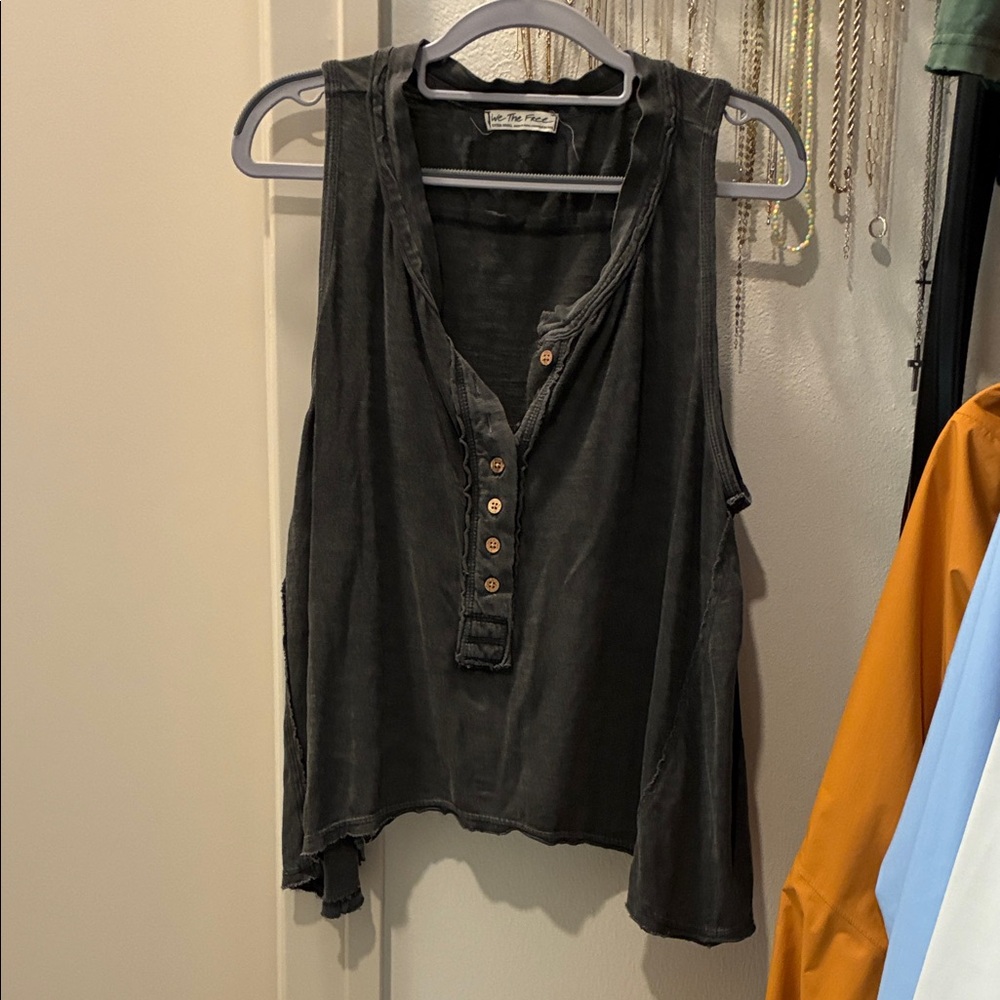 We The Free Washed Black Sleeveless Henley Tank